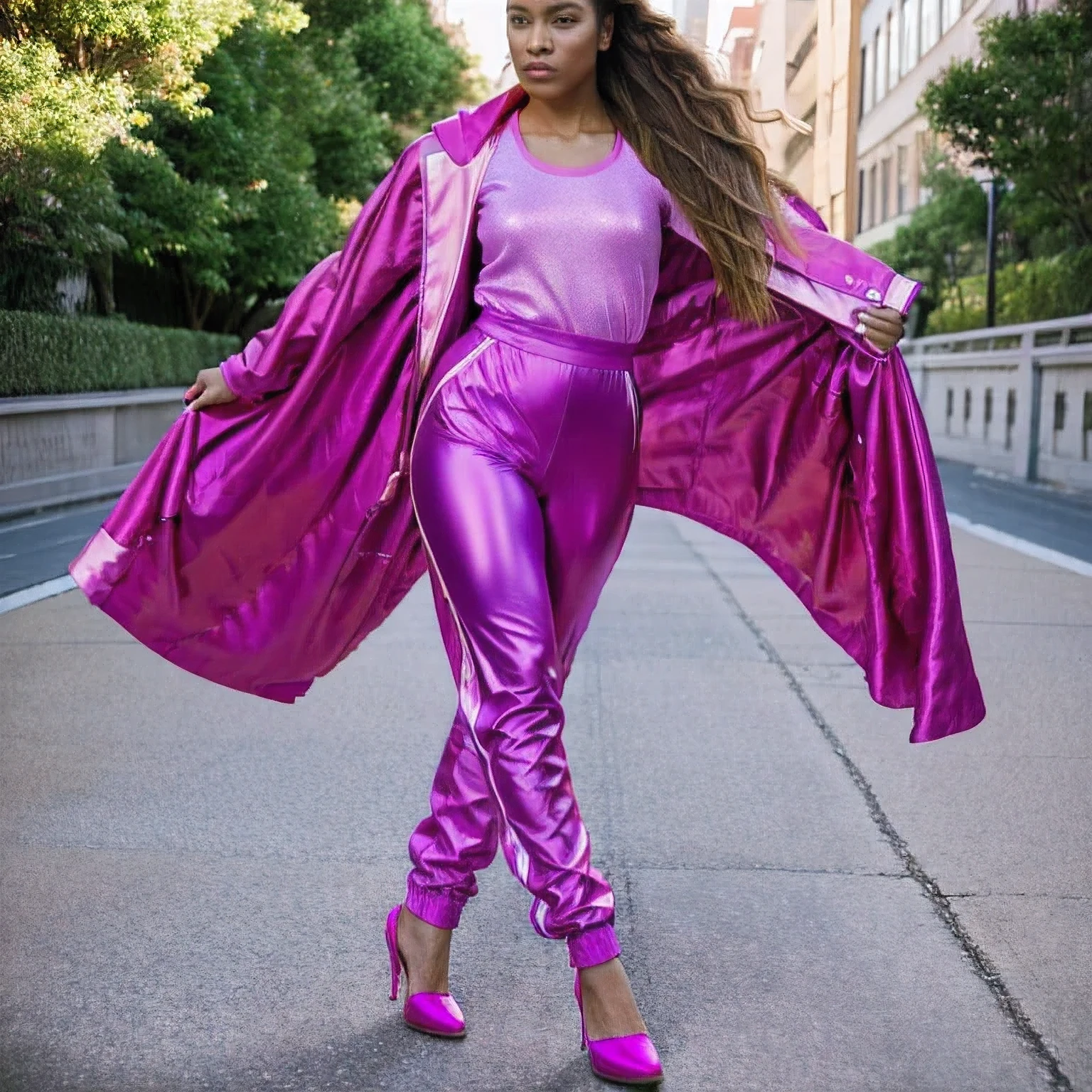 （（（1   fashion icon）））a raffe college student in Purple Pink, Linen coarse cloth, (freckles:0.8) Blush pants and a black jacket is walking across a bridge, wearing adidas clothing, athletic fashion photography, red jacket, wearing a track suit, college student in streetwear, inspired by Gina Pellón, wearing a red outfit, Purple Pink sport clothing, by Gabriel Ba, wearing a tracksuit, a fashion icon wearing Purple Pink high heels, promo shoot, cool Purple Pink jacket, ((1 girl)) solo，a close up of a woman in a dress and a hat, flowing shimmering fabrics, vera   wang couture, broad shouldered, expensive voluminous dress, flowing gown, givenchy, rick owens, vi vie nne  westwood, vetements, 2 0 2 0 fashion, fully covered in drapes, flowing robes, draped in silky gold, junya fashion icon wata   nabe, sheer