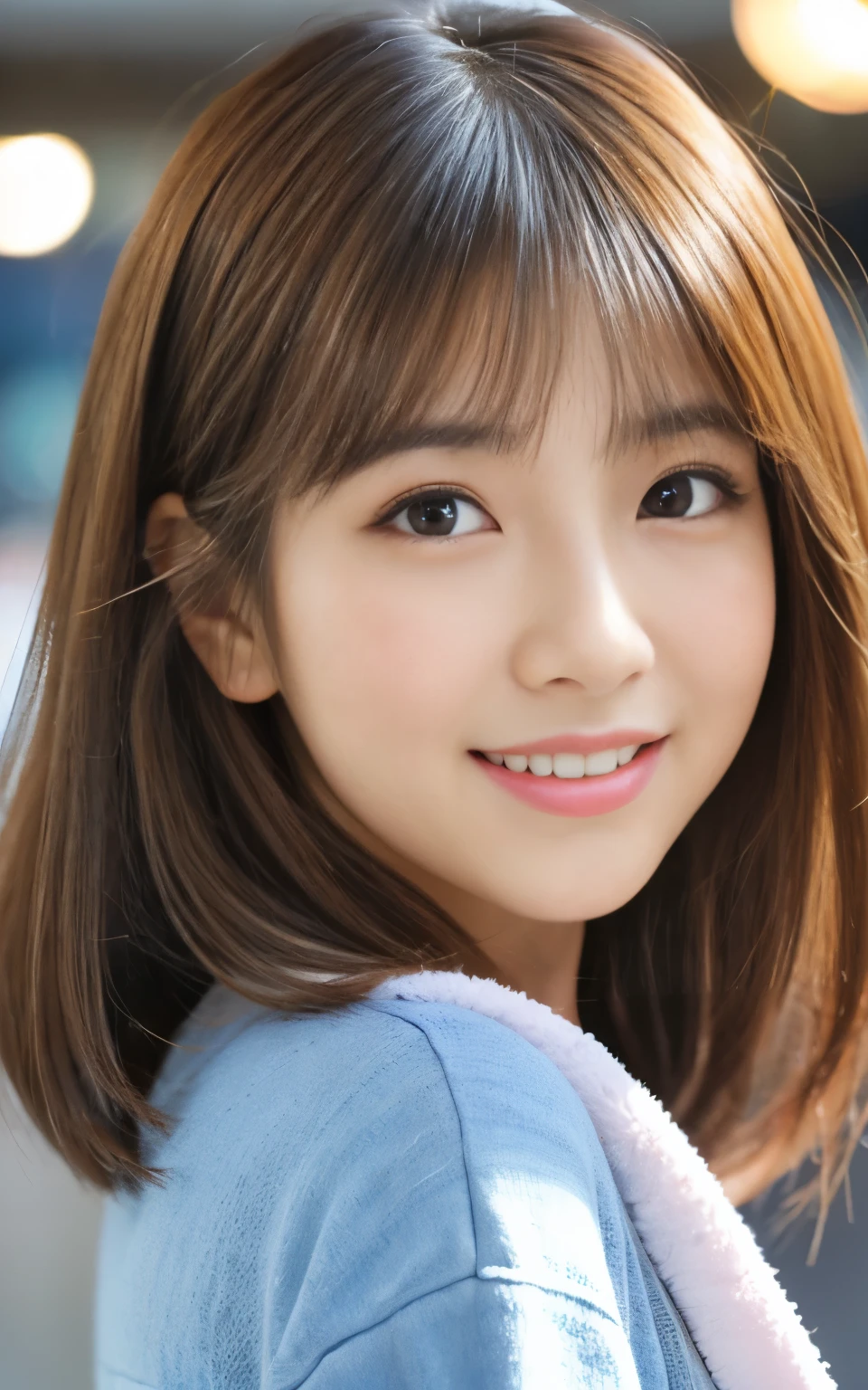 Cute 21 year old Japanese、city、shopping、Super detailed face、Pay attention to the details、double eyelid、Beautiful thin nose、Sharp focus:1.2、Beautiful woman:1.4、(Light brown hair,short hair、),Pure white skin、highest quality、masterpiece、Ultra-high resolution、(Photorealistic:1.4)、Highly detailed and professional lighting、nice smile、Please show me your whole body、Cute Spring Clothes、