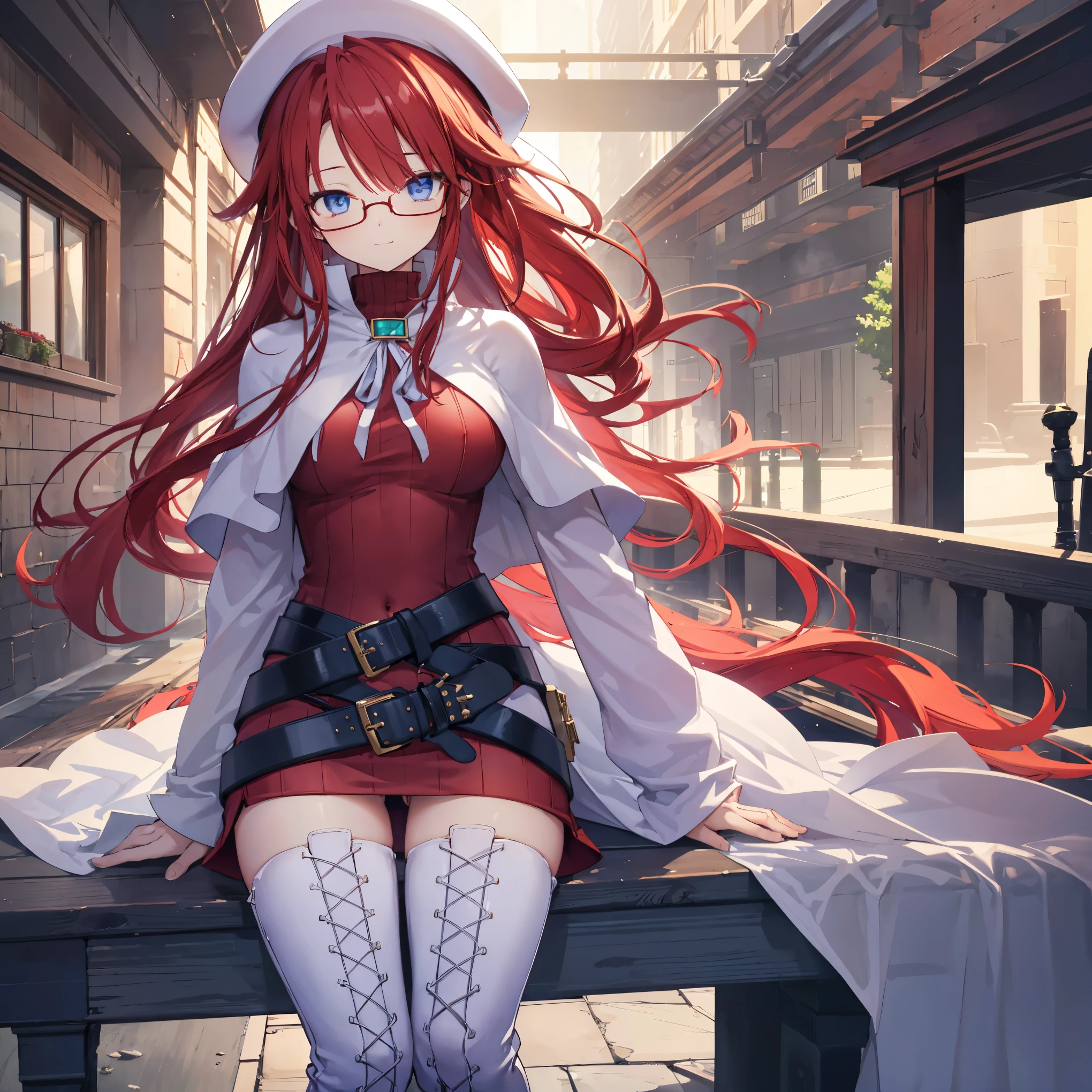 pov,(nsfw:1.2),summonnightaty, aty, (young:1.3),long hair, blue eyes, red hair, beret, hat, glasses,
BREAK long hair, thighhighs, hat, dress, boots, glasses, belt, cape, sweater, zettai ryouiki, beret, thigh boots, white footwear, ribbed sweater, loose belt,solo,
BREAK outdoors, fantasy,on_a_ship,
BREAK (masterpiece:1.2), best quality, high resolution, unity 8k wallpaper, (illustration:0.8), (beautiful detailed eyes:1.6), extremely detailed face, perfect lighting, extremely detailed CG, (perfect hands, perfect anatomy),covered_nipples,covered_navel,light_smile ,(half_eyes:1.4),sword,armpit,sleepy,dynamic_sitting,barrel,red_sweater,apart_legs,magical_effect,focus_breasts,spread_legs, (Labia minora:1.5),