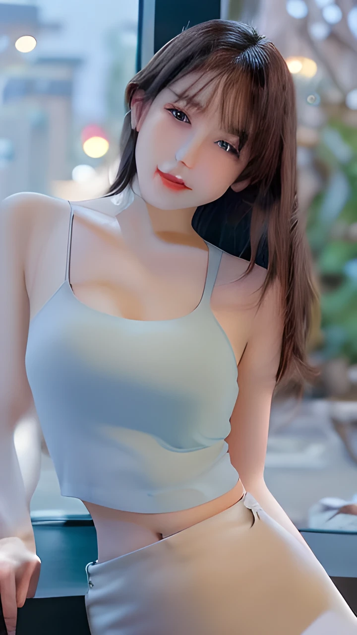 masterpiece, Front view, Cute Japanese aristocratic woman, (輝くBrown Hair, Straight Long Hair), ((Ivory tight T-shirt, mini skirt)), Very cute face, Glossy Lips, Double eyelids on both eyes, Natural Makeup, Brown Hair, Asymmetrical bangs, High resolution, Attention to detail, Detailed hairstyle, Detailed face, Octane Rendering, Ultra-realistic, Perfect limbs, ((Black choker)), blue eyes, (Big Breasts), ((Slim body:1.5)), Cool Beauty, ((Slim face)), smile, Mature Woman, Browsing Caution:-1.2, Long, Bushy Eyelashes, Cleavage, ((Rural outskirts)), 