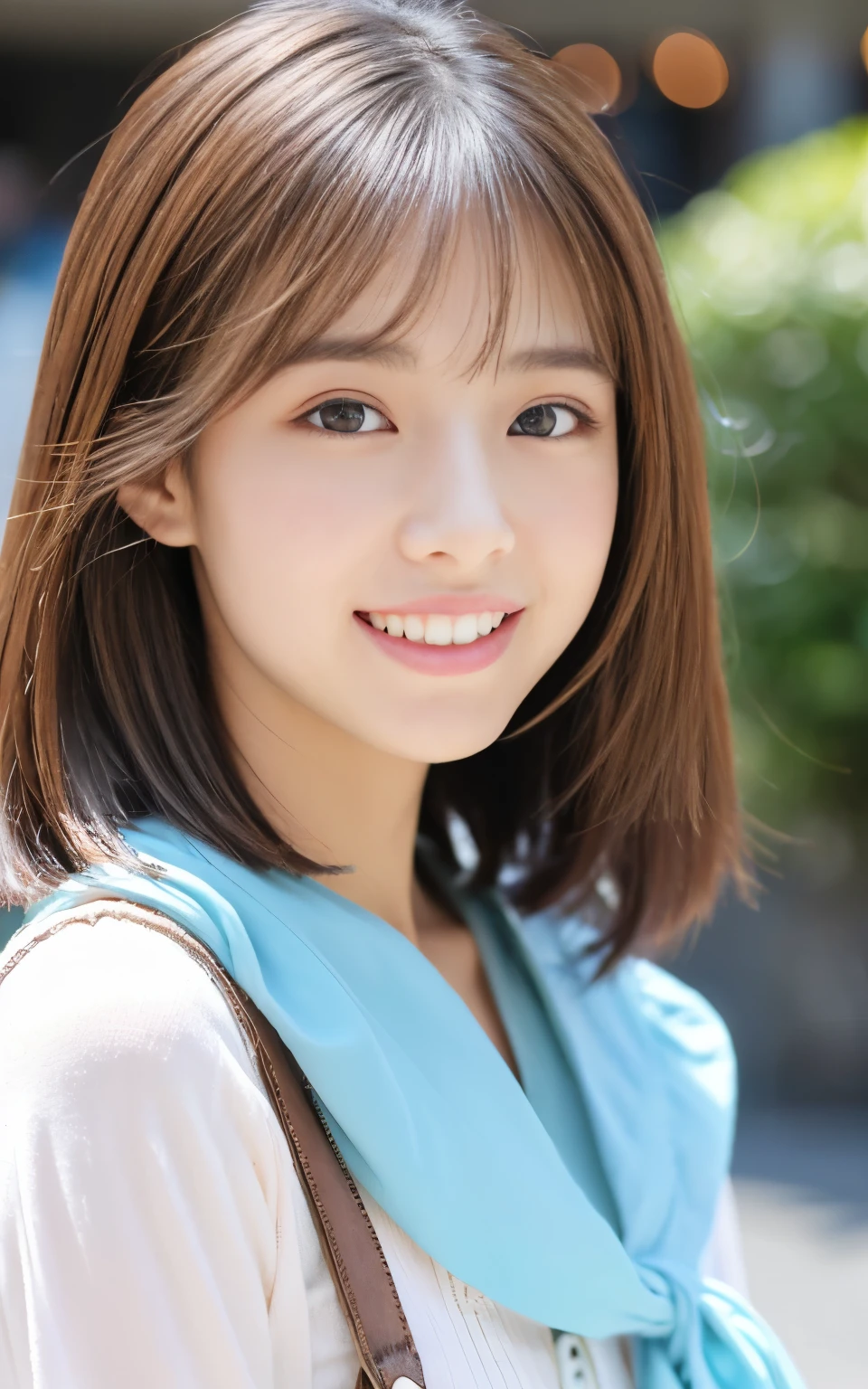 Cute 21 year old Japanese、city、shopping、Super detailed face、Pay attention to the details、double eyelid、Beautiful thin nose、Sharp focus:1.2、Beautiful woman:1.4、(Light brown hair,short hair、),Pure white skin、highest quality、masterpiece、Ultra-high resolution、(Photorealistic:1.4)、Highly detailed and professional lighting、nice smile、Please show me your whole body、Cute Spring Clothes、