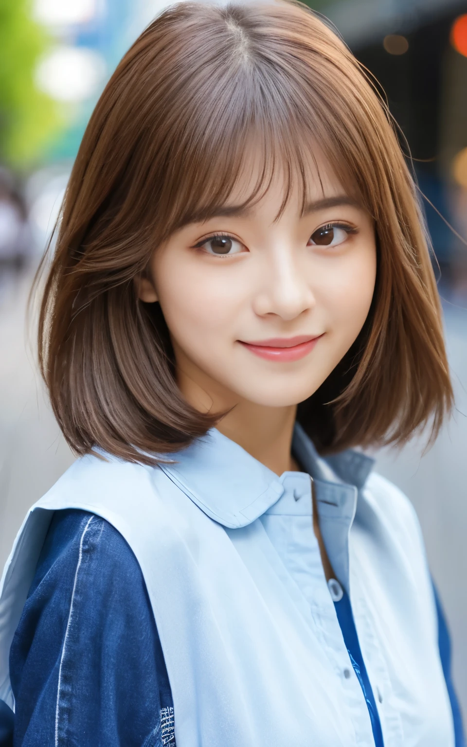 Cute 21 year old Japanese、city、shopping、Super detailed face、Pay attention to the details、double eyelid、Beautiful thin nose、Sharp focus:1.2、Beautiful woman:1.4、(Light brown hair,short hair、),Pure white skin、highest quality、masterpiece、Ultra-high resolution、(Photorealistic:1.4)、Highly detailed and professional lighting、nice smile、Please show me your whole body、Cute Spring Clothes、