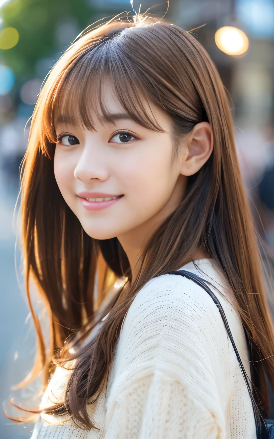 Cute 21 year old Japanese、city、shopping、Super detailed face、Pay attention to the details、double eyelid、Beautiful thin nose、Sharp focus:1.2、Beautiful woman:1.4、(Light brown hair,short hair、),Pure white skin、highest quality、masterpiece、Ultra-high resolution、(Photorealistic:1.4)、Highly detailed and professional lighting、nice smile、Please show me your whole body、Cute Spring Clothes、