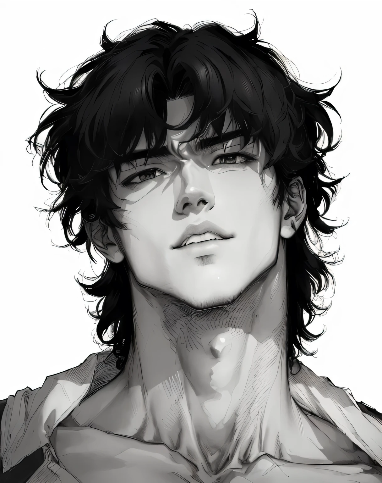 a drawing of a man with a shirt on and a shirtless face, anime handsome man, kentaro miura manga art style, anime portrait of a handsome man, inspired by Okumura Masanobu, seinen manga portrait, digital manga art, kentaro miura manga style, handsome guy in demon slayer art, semi realistic anime, detailed anime character art
