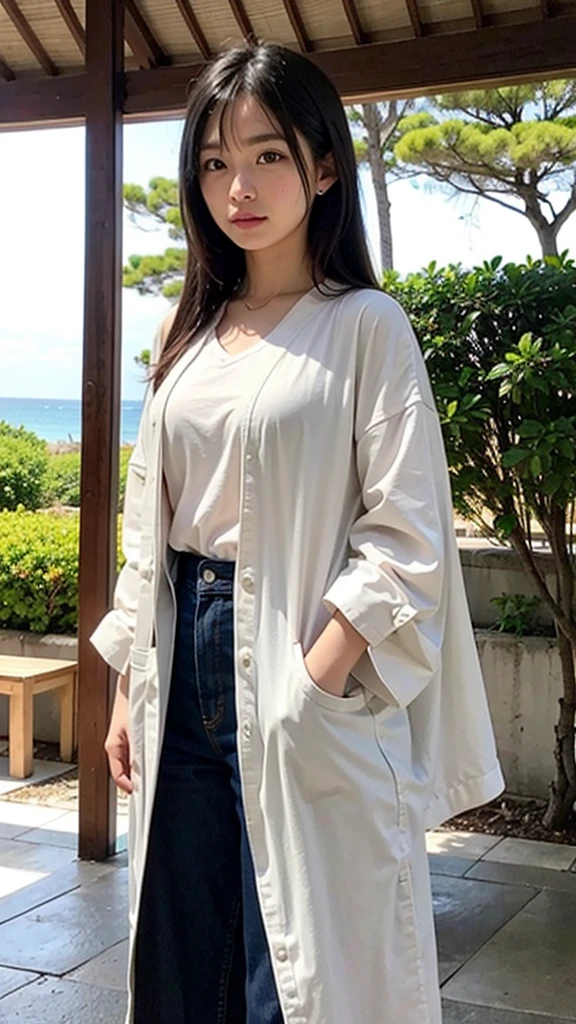 (Small Tits), (18-year-old), (very small head), dawn, sunlight, (Perfect body:1.1), (8K), (Very delicate and beautiful), (Highest quality:1.0), (Realistic), Realistic Shadows, (High resolution:1.0), Detailed skin, Very detailed, the body is slim, (Beautiful Hair, Real Hair, Thinning hair), blush, Realistic, Realistic Face, Realistic eyes, Small eyes, smile, (eyeliner), (mascara), (eye shadow), whole body、Open leg pose、Nipples、naked、Thick pubic hair、brand、ponytail