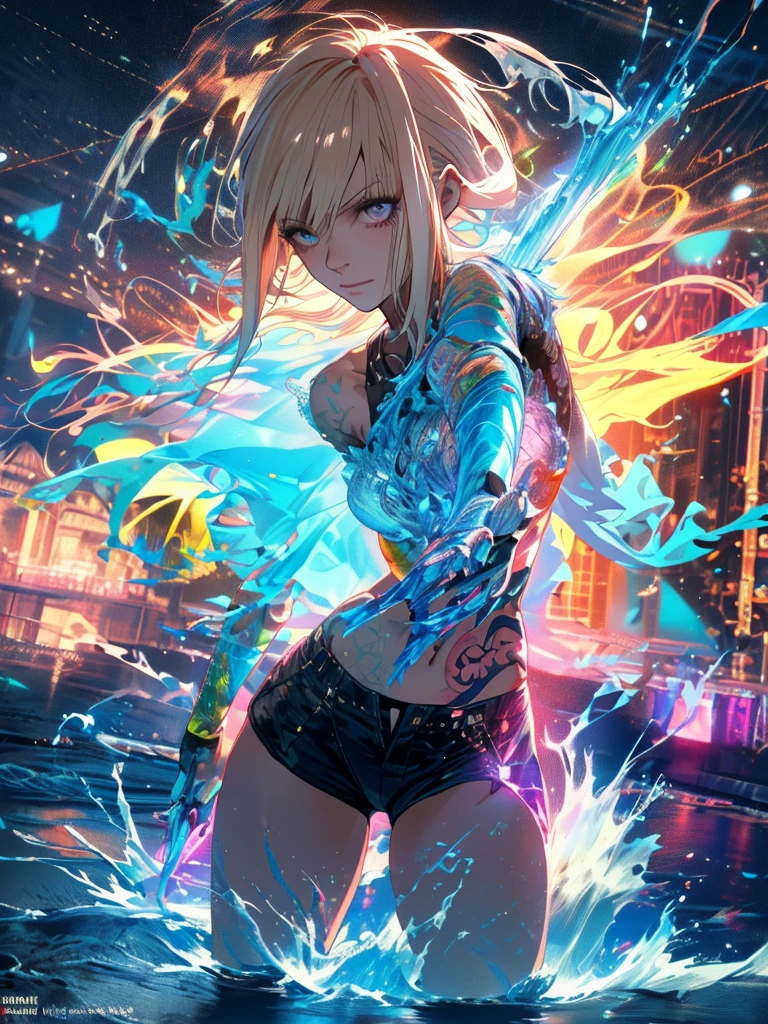 gwenpool, ((assassin style)),((Doragon)),water world,Colosseum,saibe,tattoo,no clothes,Savage,small bust,robot hand,Shoulder-length messy hair, no clothes,Detailed beautiful face,Delicate and beautiful eyes,shield,happy, mail, Super fine skin,Beautiful slim style anime girl, Super detailed painting, Luminism, Concept art by Carne Griffiths and Wadim Kashin, 4K resolution, Fractal isometric detail bioluminescence , 3D rendering, octane rendering, complexly detailed , ish, Trending isometric center hyperrealistic cover photo awesome full color on artstation, Hand Painted , Gritty, Realistic Mucha , complex, Hit definition , ish,rough sketch, Thick lines, on the paper, (saiber punk:1.4), frills,lace,frills,lace,frills,lace
BREAK
((Cool oversized chainsaw in hand)), ((Super large cool weapon machine)),open stance, Action pose,
White background,simple background,Wide-angle lens
