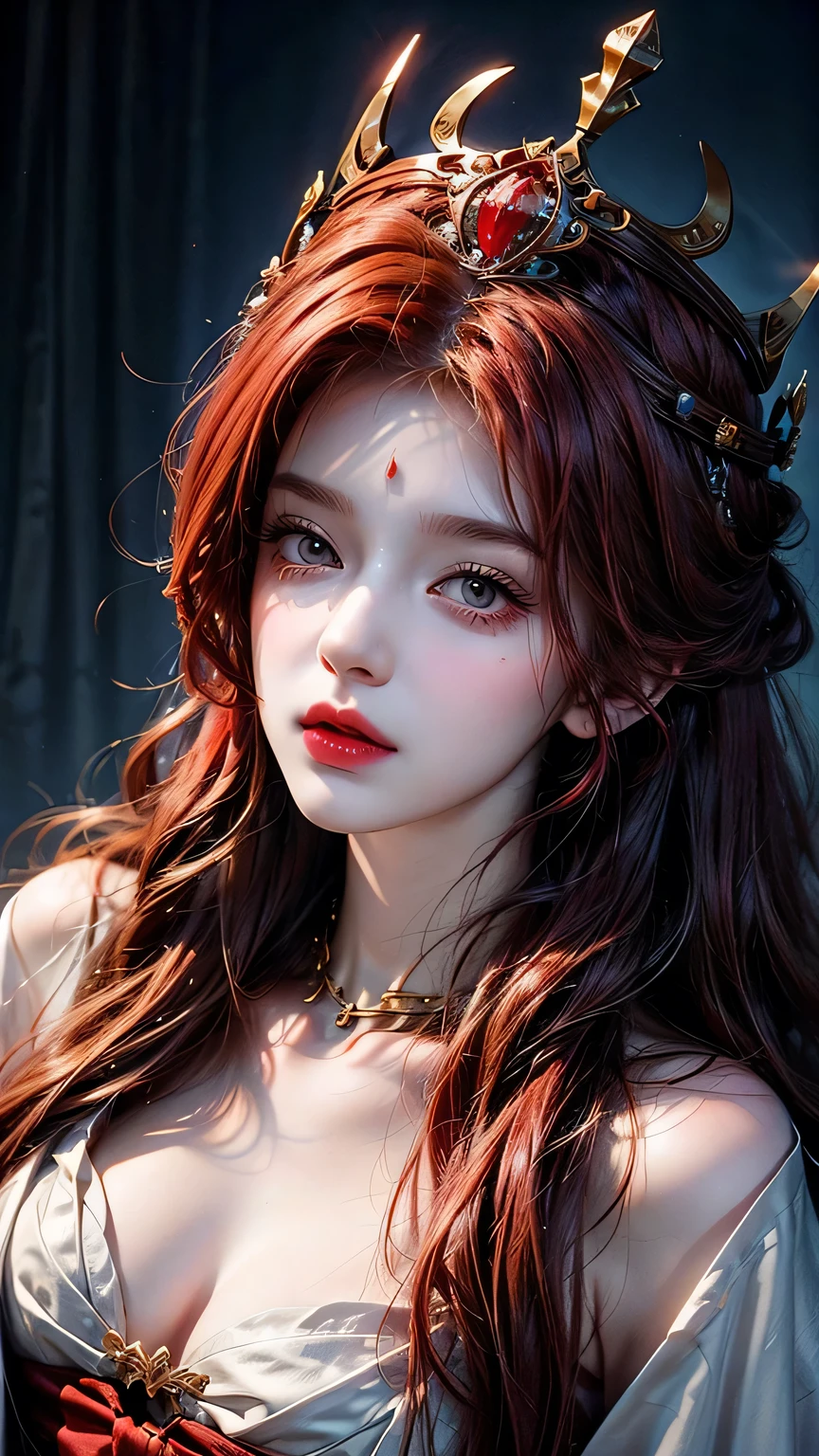 Red-haired woman (Wearing a crown), (octane, Houdini, Visual effects, Make, detailed, 4K ), author: samdoesarts,