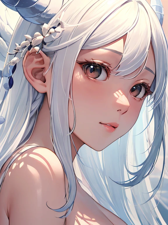Close-up of a white-haired woman,She has a stunning face,White-haired god,huge ,Epic and beautiful characters,Amazing goddess,Long legs,Grapefruit控,nipple,whole body,Horns on the head,鳞片布满whole body,Wings on the back,Dragon Queen,Dragon Girl,no clothes,上半身no clothes,下半身no clothes,whole body都有鳞片,Grapefruit,Scales covering the body,whole body,Nude girl close-up,whole body裸体,Nudity close-up,whole body,Expose,Expose生殖器特写镜头,Expose胸部特写镜头,Expose阴穴特写镜头,whole body特写,Nude close-up,whole body特写镜头,可以看到whole body裸体特写镜头