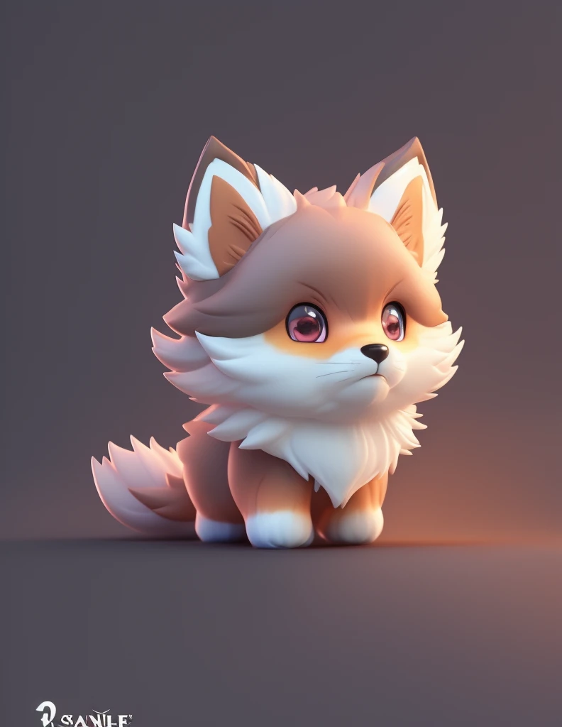 Cartoon illustration of a little furry fox sitting on a dark surface, Lovely and detailed digital art, Cute 3d rendering, Cute numbers, Cute numbers艺术, Isometric 3d fantasy cute puppy, Fox from League of Legends, Cute fox, 3D rendering style, Stylized 3d rendering, blender eevee render, Stylized as 3D rendering