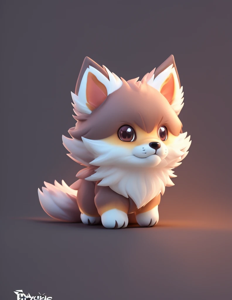 Cartoon illustration of a little furry fox sitting on a dark surface, Lovely and detailed digital art, Cute 3d rendering, Cute numbers, Cute numbers艺术, Isometric 3d fantasy cute puppy, Fox from League of Legends, Cute fox, 3D rendering style, Stylized 3d rendering, blender eevee render, Stylized as 3D rendering