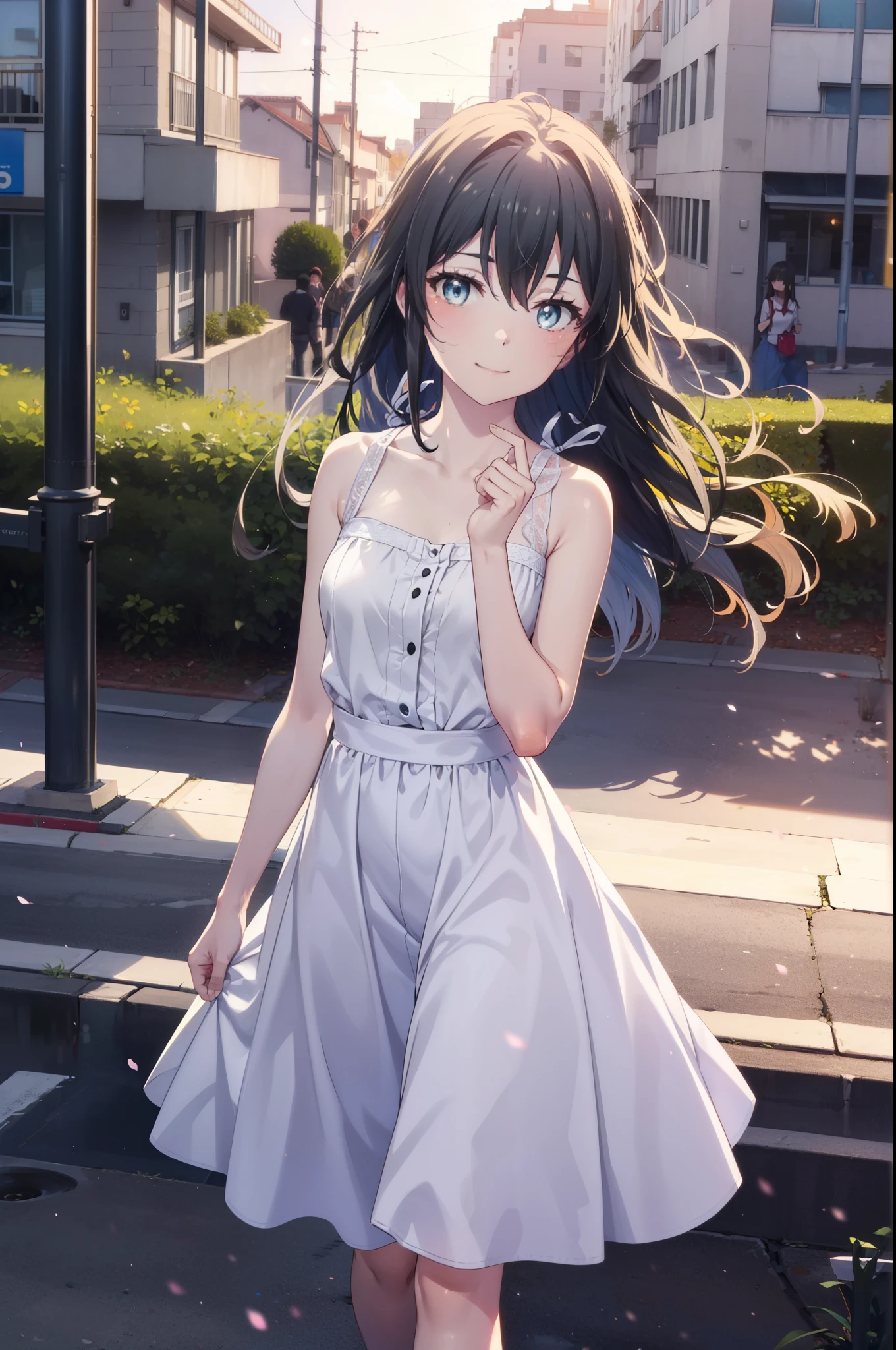 yukinoyukinoshita, Yukino yukinoshita, Black Hair, blue eyes, Long Hair,smile, Small breasts,happy smile, smile, Close your mouth,
, Sleeveless white dress,White long skirt,Cute Sandals,walking,Real Summer,Daytime,sunny,whole bodyがイラストの中に入っていくように,
break outdoors ,city,Building district,　　　　　　　　　　　　　　　break looking at viewer, whole body,
break (masterpiece:1.2), highest quality, High resolution, unity 8k wallpaper, (shape:0.8), (Beautiful and beautiful eyes:1.6), Highly detailed face, Perfect lighting, Extremely detailed CG, (Perfect hands, Perfect Anatomy),