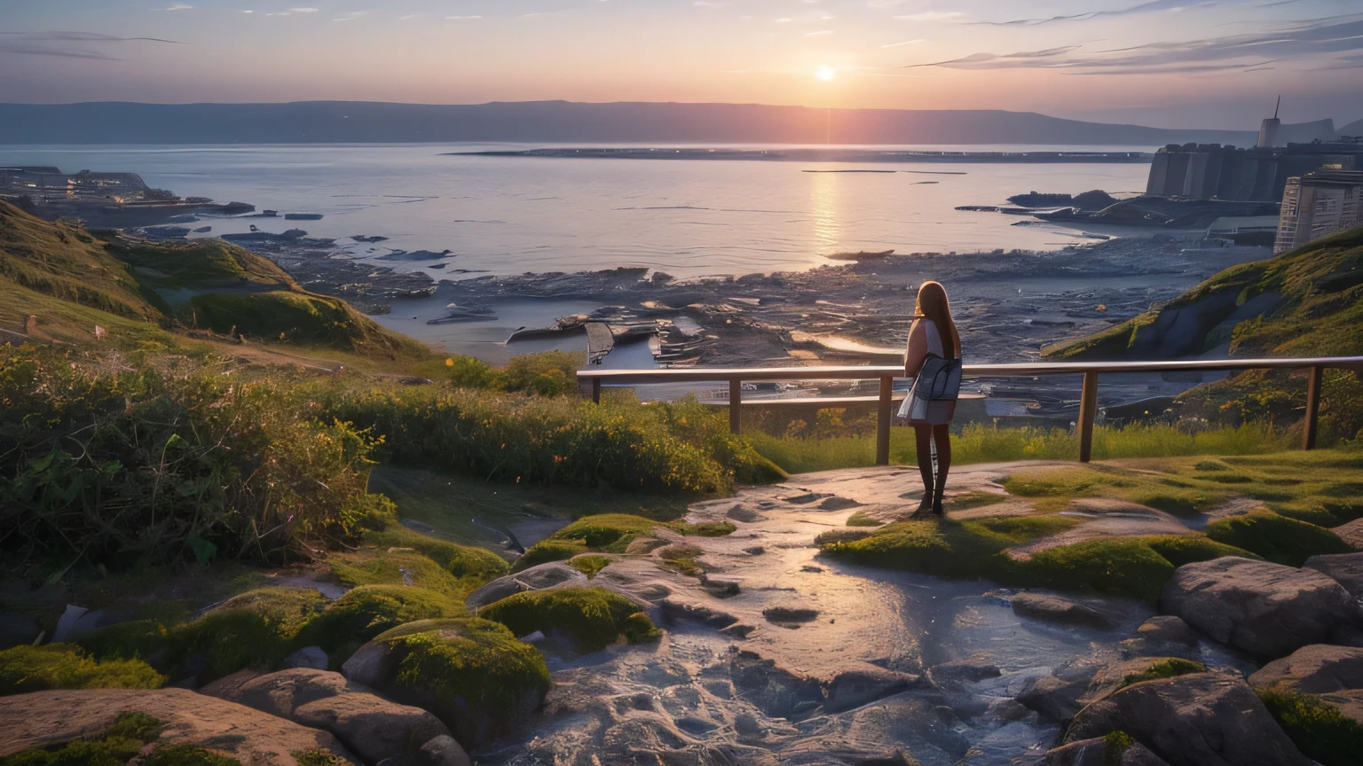 Illustration of a girl holding the moon and gazing at the sea, have a fantastical, dreamlike quality, Mori style, exposed for a long time, Calm face, How to use romantic light, Bright Water, Transcendental art as style. (highest quality,4K,8k,High resolution,masterpiece:1.2),Very detailed,(Realistic,photoRealistic,photo-Realistic:1.37),High resolution,超High resolution,Studio Lighting,Ultra-fine painting,Sharp focus,Physically Based Rendering,Very detailed explanation,Professional,Vibrant colors,Bokeh,Portraiture,landscape,Horror,anime,Science fiction,photograph,Concept Artist,soft and dreamy colors,Romantic lighting