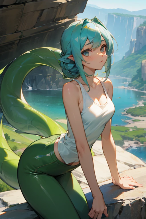 1 girl,
 Lamia,
 Tank top,
 whole body,
 original character,
 Incredibly beautiful girl,
 Delicate, beautiful and attractive face,
 It uses its long tail to climb steep cliffs,
 



