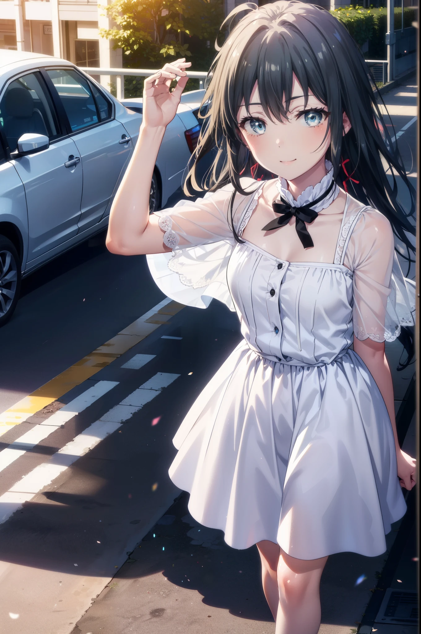 yukinoyukinoshita, Yukino yukinoshita, Black Hair, blue eyes, Long Hair,smile, Small breasts,happy smile, smile, Close your mouth,
, Sleeveless white dress,White long skirt,Cute Sandals,walking,Real Summer,Daytime,sunny,whole bodyがイラストの中に入っていくように,
break outdoors ,city,Building district,　　　　　　　　　　　　　　　break looking at viewer, whole body,
break (masterpiece:1.2), highest quality, High resolution, unity 8k wallpaper, (shape:0.8), (Beautiful and beautiful eyes:1.6), Highly detailed face, Perfect lighting, Extremely detailed CG, (Perfect hands, Perfect Anatomy),