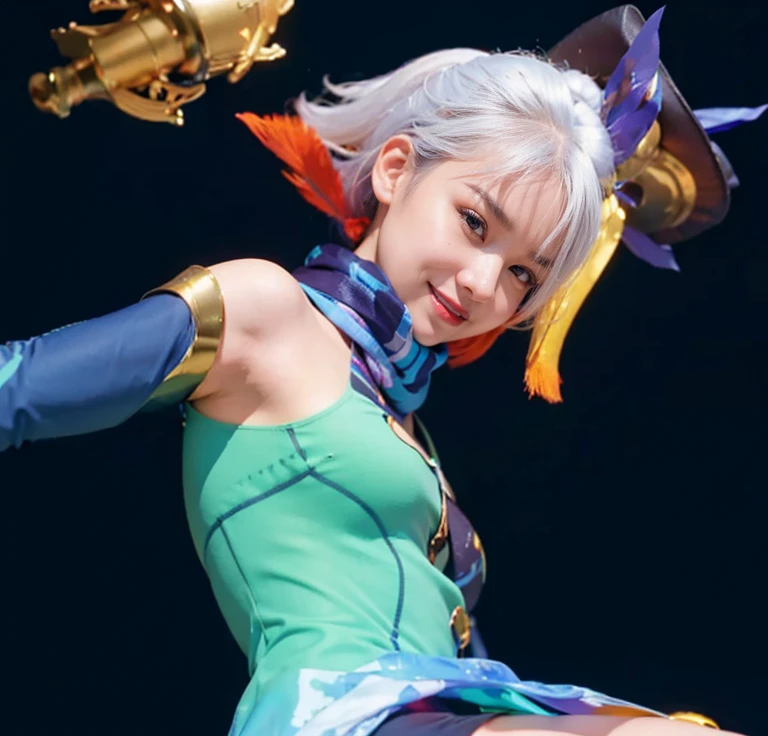 Ultra detail texture, ulta detail, ultra hight, realistic, 16k, selena (/mobile legends bang-bang/), villain smile, perfect body, bobs, full body, 1 woman, bokeh, detail eyes, detail smile, detail face, White hair, scarf