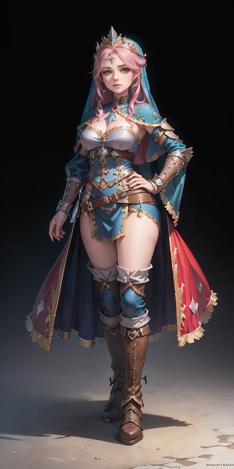 ((plain background)) full body of a woman in a dress with a veil, feet together, standing feet together, military boots, beautiful fantasy maiden slave warrior, beautiful fantasy art portrait, fantasy victorian art, medieval fantasy art, beautiful and elegant queen Roxxane, portrait of queen of light, fantasy portrait art, gothic fantasy art, a beautiful fantasy empress, hands on hips