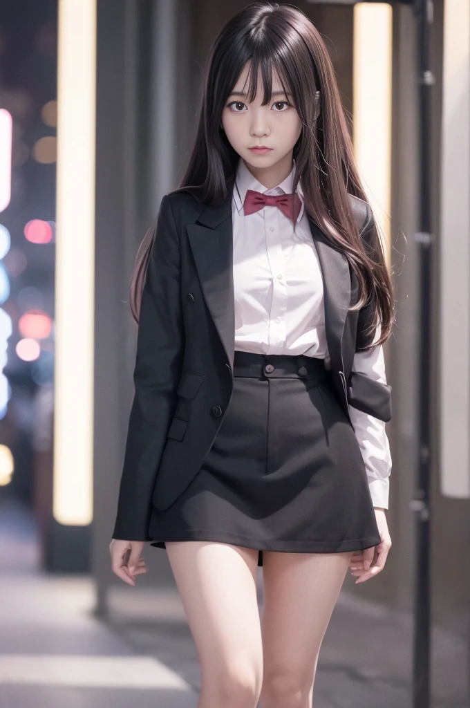 1 girl, Pink long hair, Red Corner, White collared shirt, Black Tie, A faint smile, Yellow eyes, Keratin_strength,, architecture,shop,City Streets, Dark sky, landscape,Neon,of the night city, Japanese lyrics,, , Disorganized, Beautiful eyes, Very detailed, Volumetric Lighting, Practical, Practical lighting, 8k, Movie Lighting, Depth of writing boundaries, Perfect, Very detailed, photoPractical, ultra Practical, Practical light, Hard Lighting, Intricate details, stop-motion, Tone Mapping, Clear focus, Very detailed,