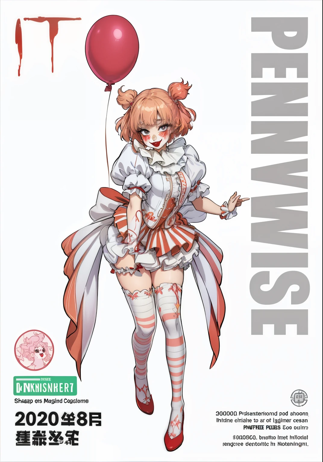 (extremely detailed CG unity 4k wallpaper),(masterpiece),(best quality),(ultra-detailed),(best illustration),(best shadow),(absurdres),(Detailed background), Pale skin, Clown girl, Clown make up, White and red clown girl dress, White stockings,
