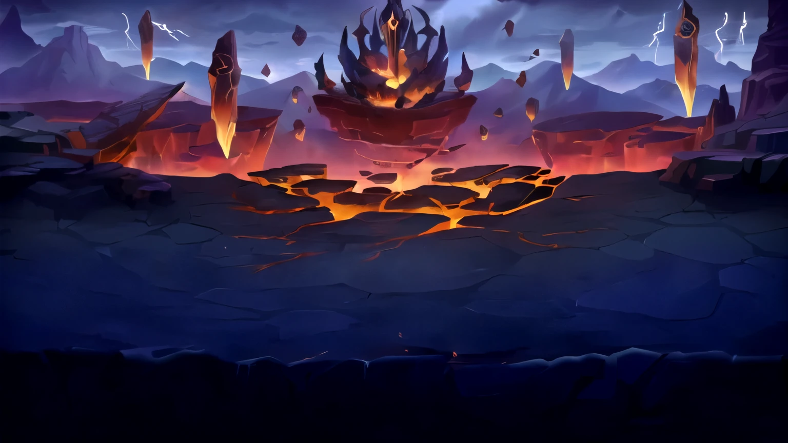 there is a digital painting of a lava cave with a fire, odin's stone arena background, burning battlefield background, background art, arena background, background artwork, volcanic workshop background, hellfire background, stunning arcanum backdrop, magical battlefield background, hell background, heartstone original art style, dark volcano background, official splash art, magical battlefield backround, riot background