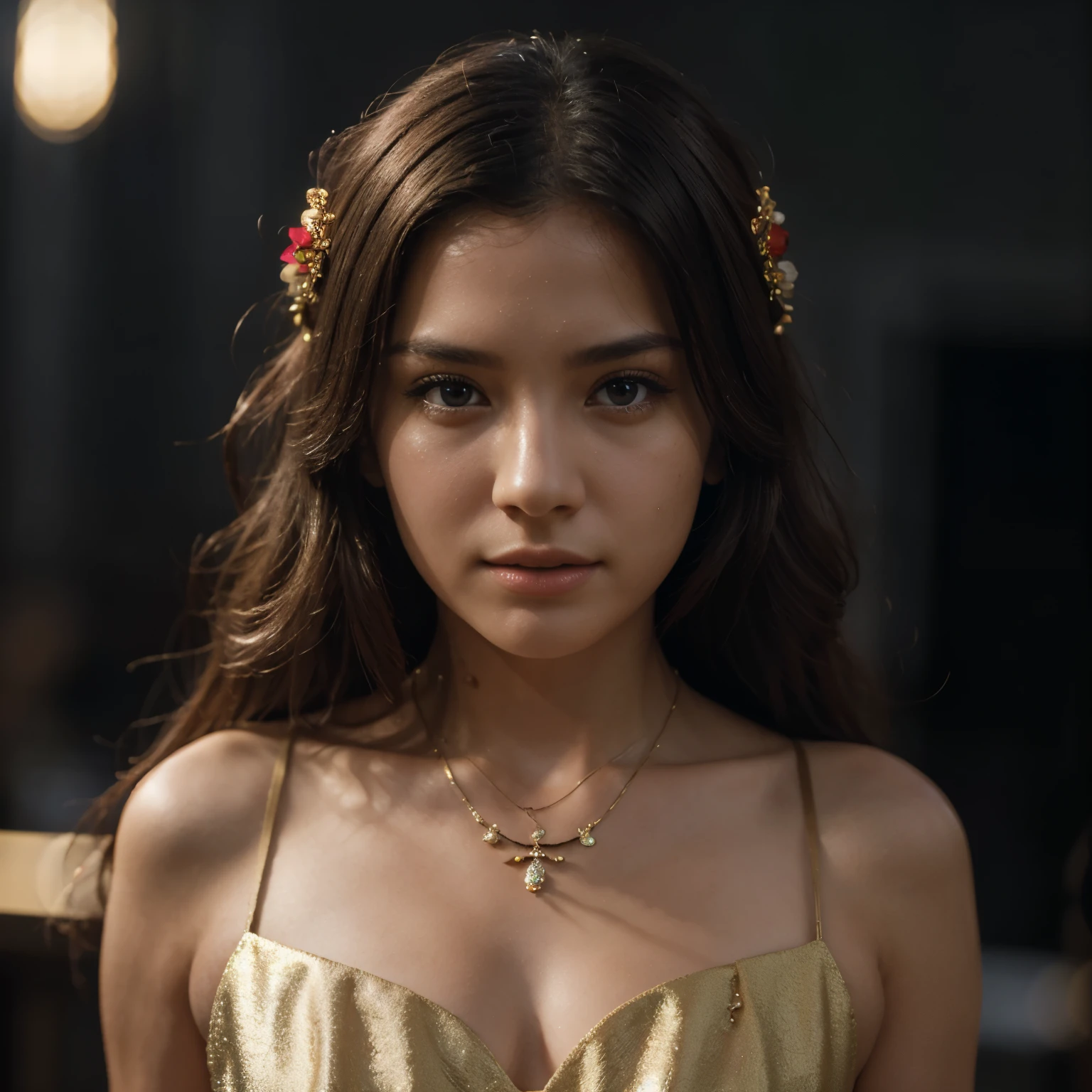 best quality, masterpiece, highres, 1girl,china dress,hair ornament,necklace, jewelry,Beautiful face,upon_body, tyndall effect,photorealistic, dark studio, rim lighting, two tone lighting,(high detailed skin:1.2), 8k uhd, dslr, soft lighting, high quality, volumetric lighting, candid, Photograph, high resolution, 4k, 8k, Bokeh,
