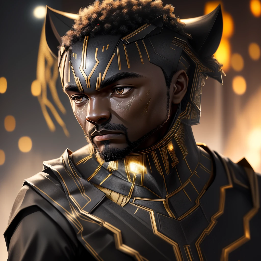 Black Panther and Iron Man Lighting-Gold (dark and gloomy environment: 1.2) (masterpiece: 1.2) (Reality: 1.2) (Bokeh) (best quality) (Delicate skin: 1.2) (Intricate details) (messy home) (8k) (HDR) (Movie Lighting) (Clear focus)