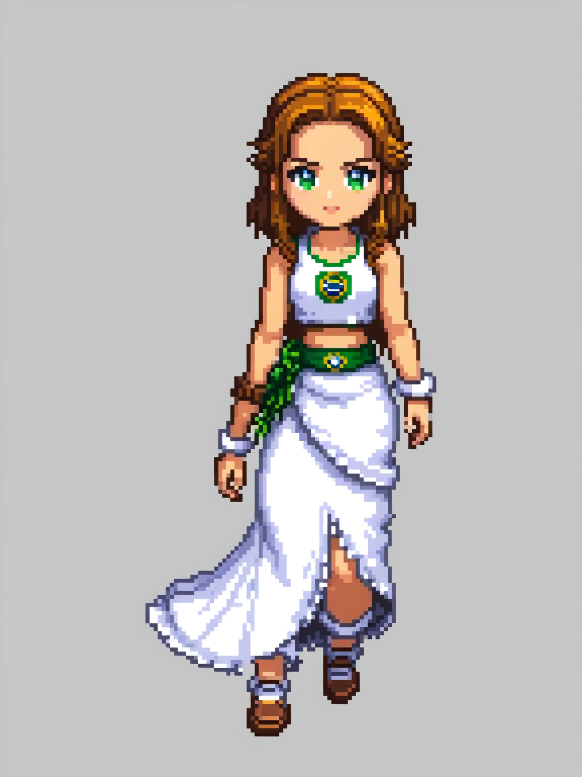pixel art, Brasil, character de jogo adulto, color white, roupa white, simple white background, game icon, 64 bit style