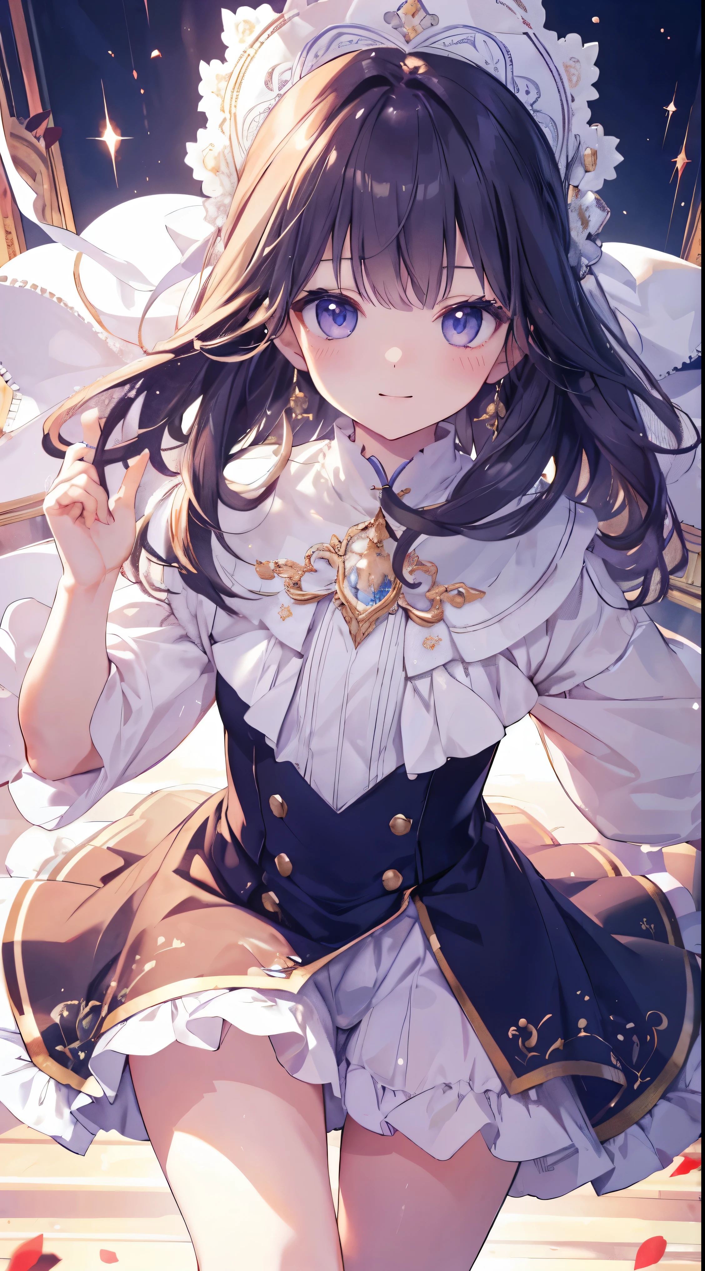 Masterpiece、Highest quality、highest quality、(Open Mouth Smile)、Shiny hair quality、Small face、Dynamic pose、Super detailed, beautiful, wide eyes、Ultra-detailed, clear and beautiful faces、(cute illustration:1.2), High-resolution, ultra-detailed, best quality, embarrassed、Thighs