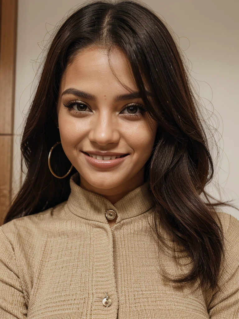 Mulher brasileira cabelo liso olhos pretos sorrindo