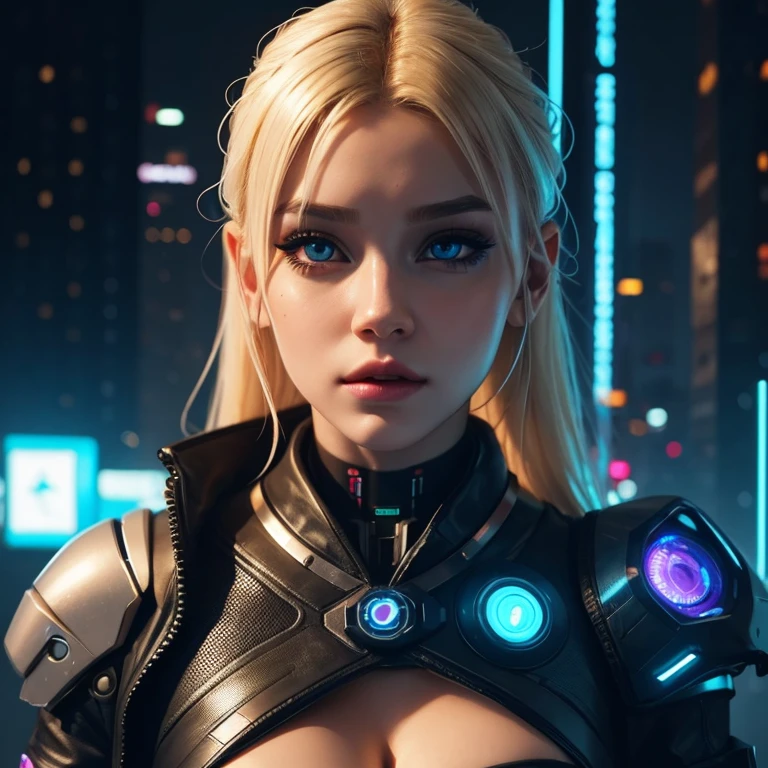 beautiful cyborg girl,blonde,cyberpunk,Neon,realism,high quality,realistic high photo 📷