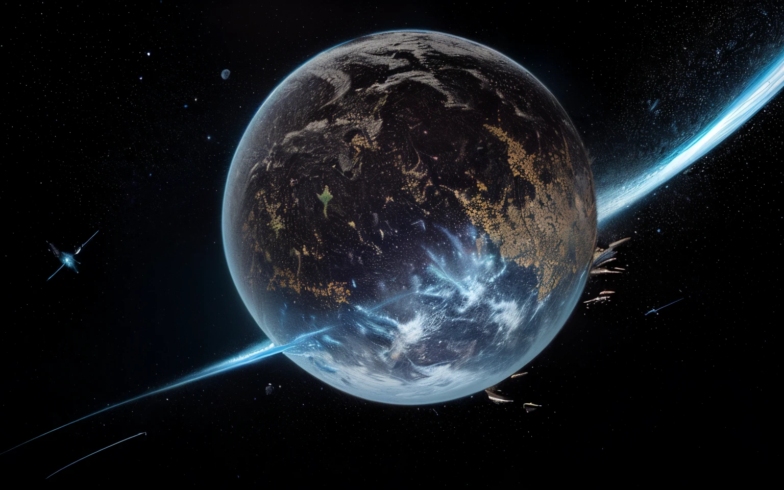 A distant photograph of a giant black dragon monster flying over a curved, sun-colored sphere.。A snake on a map with coordinate lines, Space fungus simulation, Microscope image, Micrograph, Sculpture, A scientific depiction, Microscope View, Alien Deposition Schematic, 空からmeteoriteが落ちてくる, Detailed scientific illustrations, An illustration of, An illustration, protozoa, meteorite