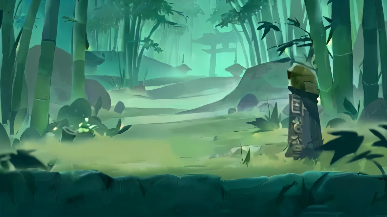 there is a cartoon picture of a woman standing in a forest, background artwork, background art, 2 d game art background, game background, mobile game background, 2d game background, 2 d game environment design, avatar landscape, videogame background, background jungle, zen temple background, temple background, the background is misty, random background scene, elf forest background