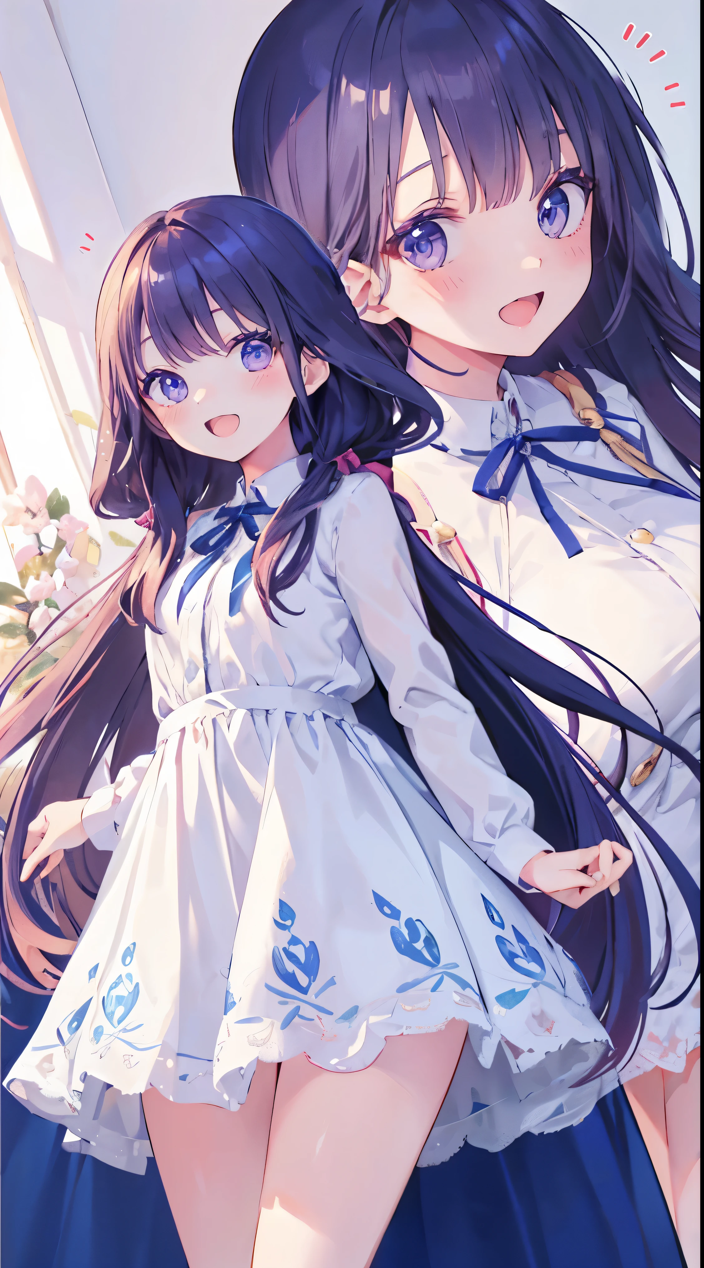 Masterpiece、Highest quality、highest quality、(Open Mouth Smile)、Shiny hair quality、Small face、Dynamic pose、Super detailed, beautiful, wide eyes、Ultra-detailed, clear and beautiful faces、(cute illustration:1.2), High-resolution, ultra-detailed, best quality, embarrassed、Thighs