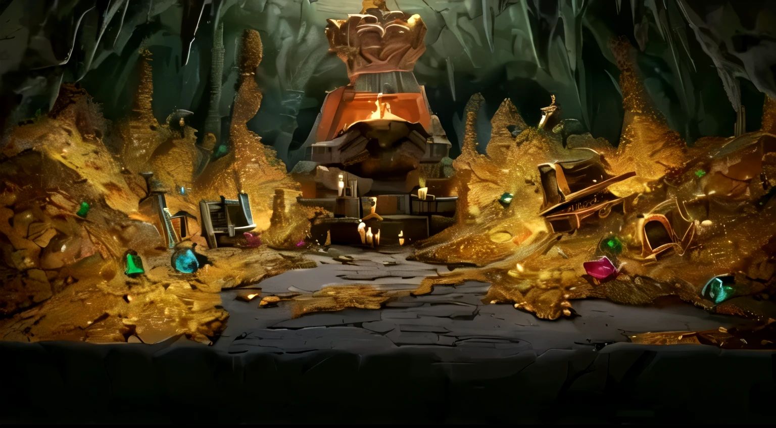 a close up of a castle with a lot of gold in it, treasure background, gold and treasure, looming over a horde of gold, treasure room, treasure hoard, mobile game background, dungeon background, game background, detailed game art, background artwork, hiding large treasure chest, lots of diamonds unearthed, background art, cave background, detailed game art illustration