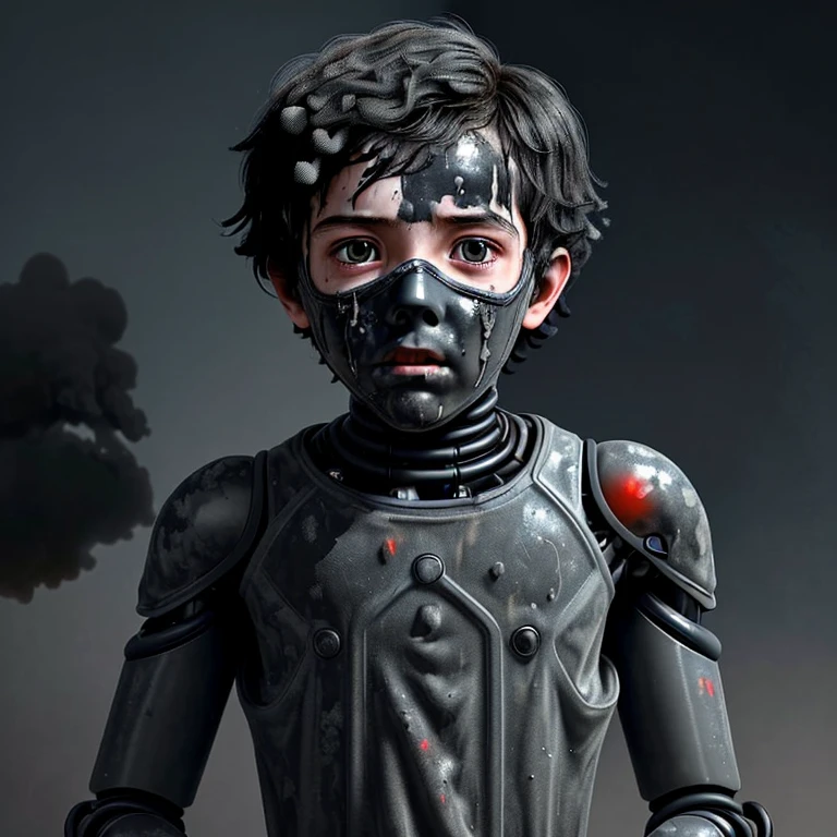 Boy covered in soot after robot explodes