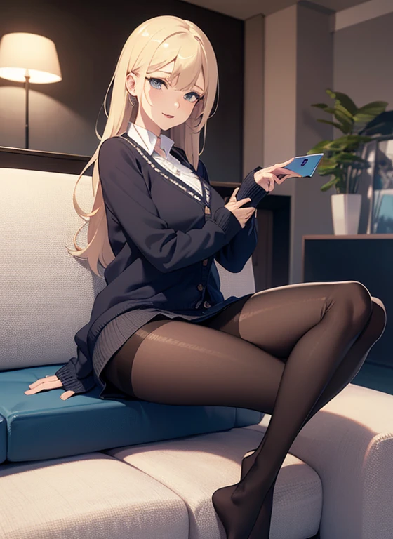 masterpiece, Female, Solo, Married Woman, ((Mature Woman)), ((Head to Toe)), ((Full Body)), ((Sweater)), ((Tight Skirt)), ((Cardigan)),((Tights)) ,((Sofa in the living room)),((Sofa in the living room all to herself)),((Relax)),((Erotic expression)),((Focus on the mature woman with the erotic expression hogging the sofa in the living room)) ,((anime face) )),(( 8K CG super beautiful wallpaper)) , ((8K CG) super beautiful wallpaper) ) ) beautiful wallpaper)), ((wallpaper))), (Ultra HD)), (( noise clear)),