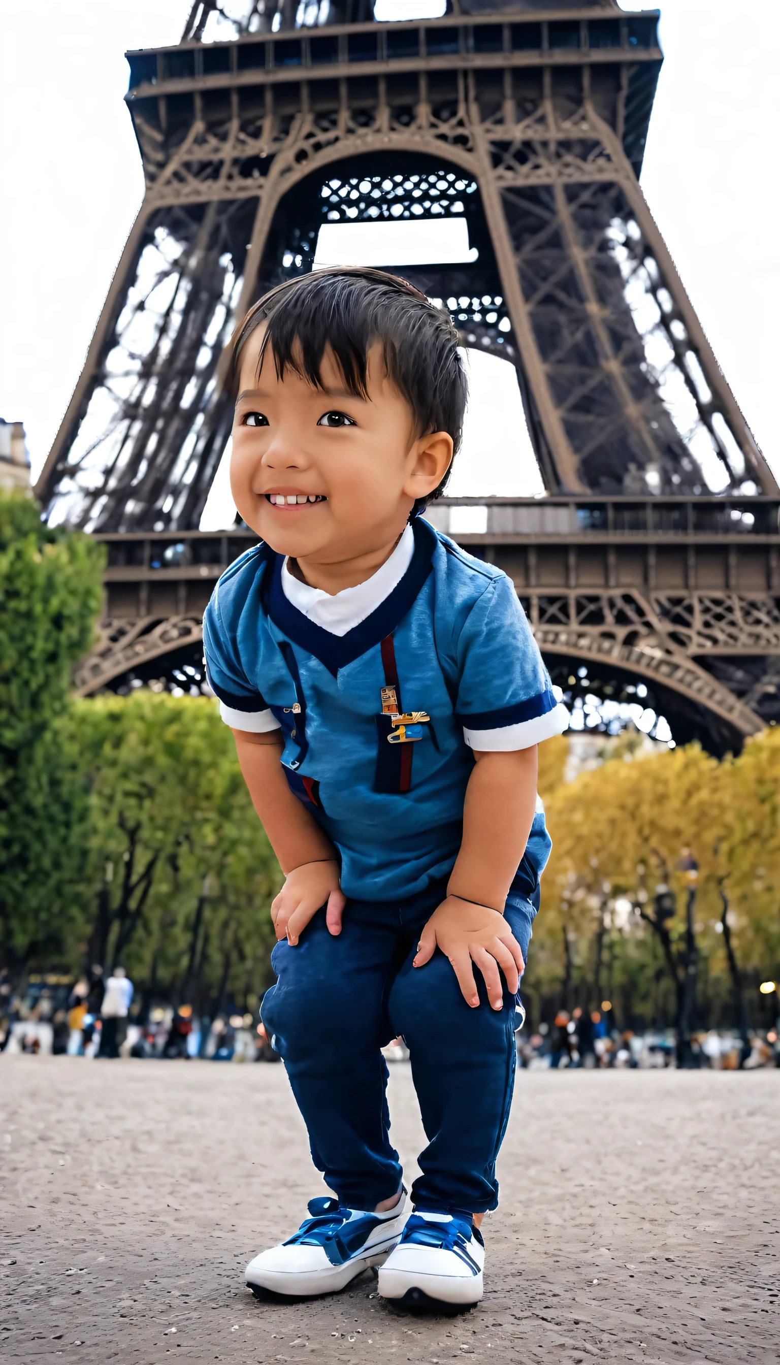 Kids boy 2 , eiffel towwer, night Paris city,backgrond, ultra detail, fotography,8k