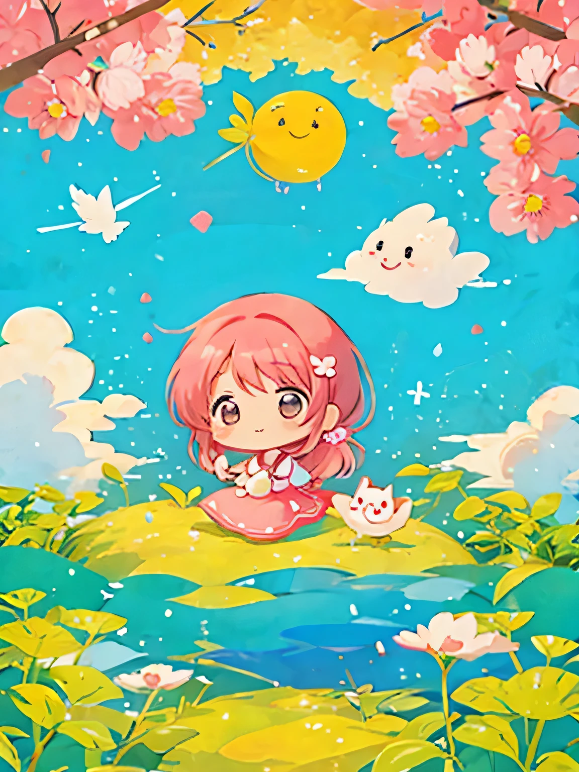 Momoko Sakura Style, Kawaii Design, most beautiful girl ever、Chibi, birdie、nap、on the cloud
