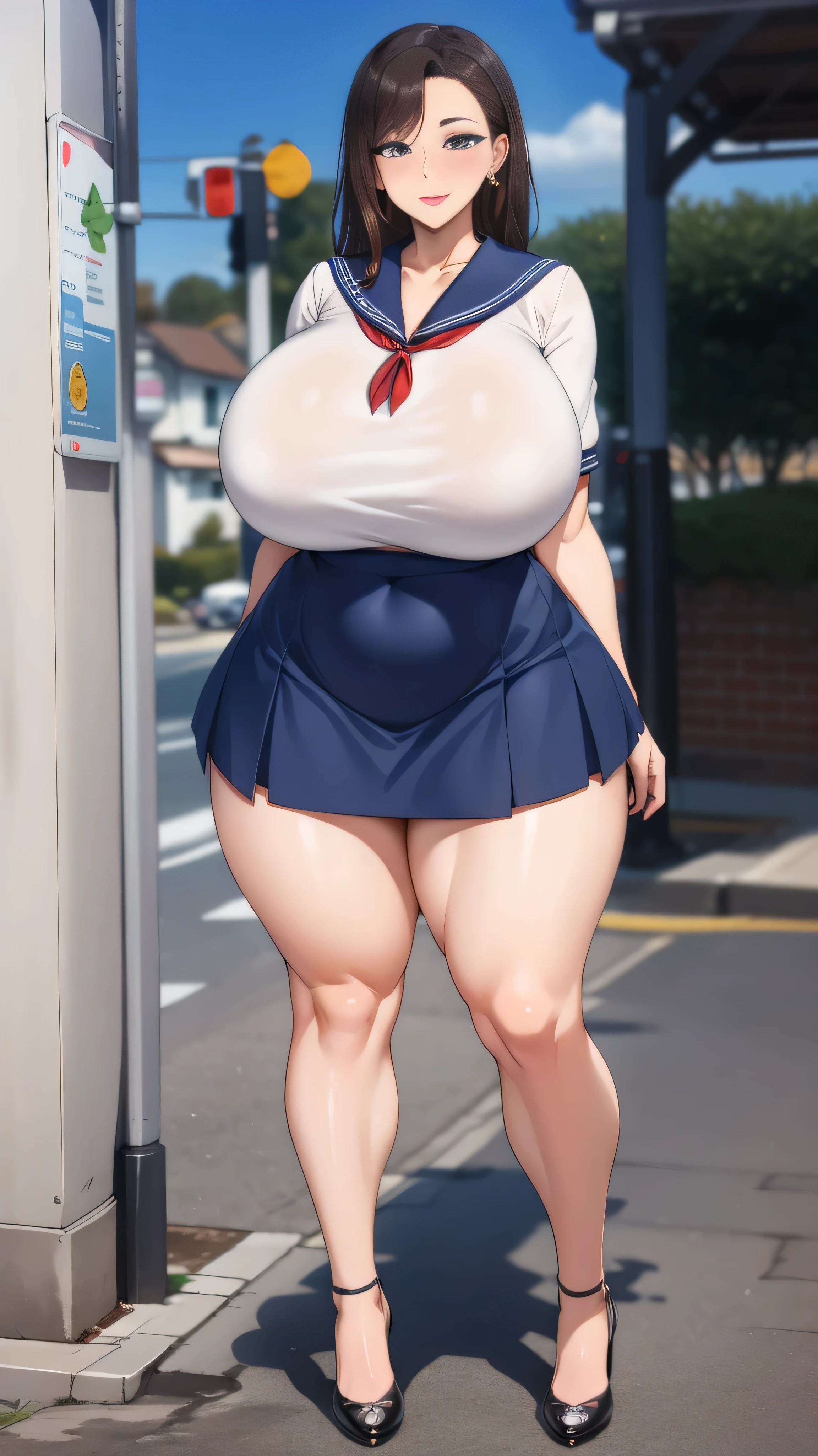 ,Big butt,Full body shot,Mature mother,Sexy thighs,ox,Tempting Adult,Perfect body,Plus-size models,Sailor Suit,wear high heel shoes,mini skirt,