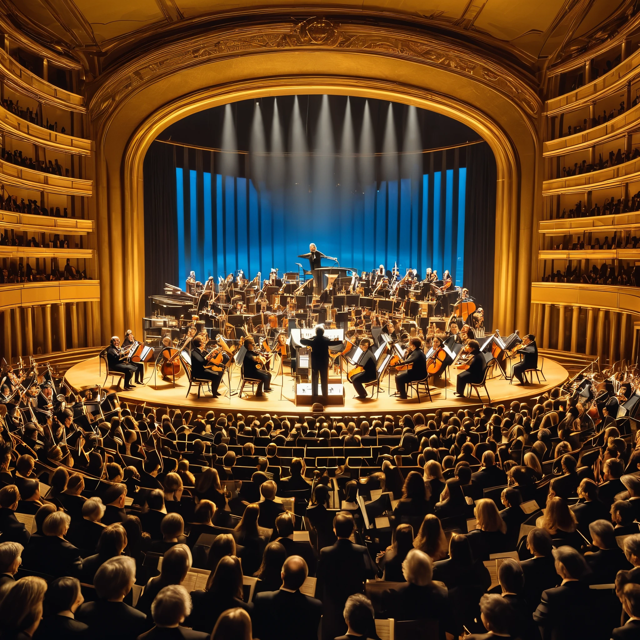 In the heart of a bustling metropolis, a conductor directs an orchestra of time, each musician playing a different era's melody. From the distant echoes of ancient civilizations to the futuristic hum of technology, the symphony of time fills the air with harmony and discord.