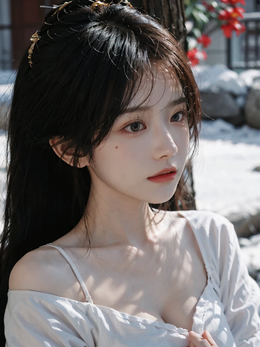 best quality， Ultra-high resolution， White background，（Upper Body：1.4）（Realistically：1.4）， 2个girl，（Medium shot：1.4K Gold），Short sleeve，Lovely，atmosphere，Different expressions，A pair of eyes as clear as snow,Royal sisters，girl，Looking at the audience， close up ，Slightly exposed cleavage，There are two moles under my eyes，There is a butterfly tattoo on the chest，There are three moles on the clavicle
