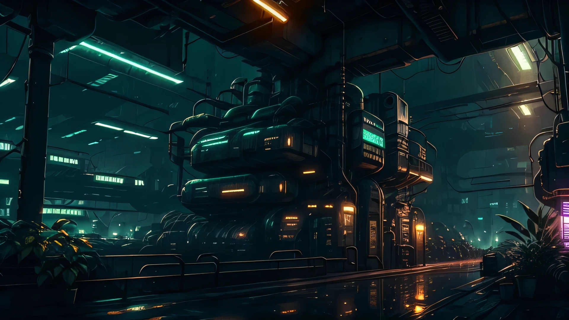 Inside the factory,City,night,cyber punk,plant