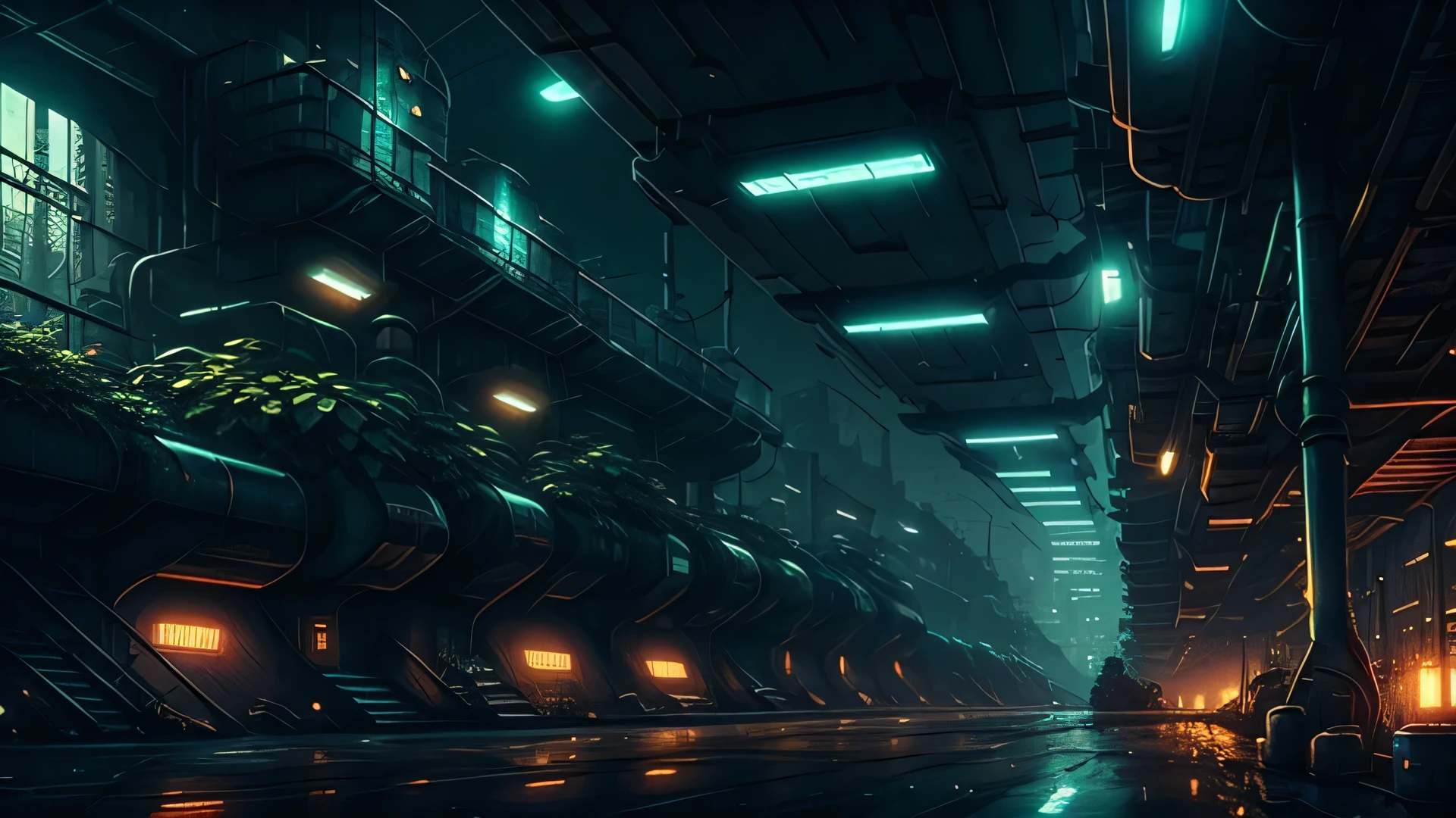 Inside the factory,City,night,cyber punk,plant