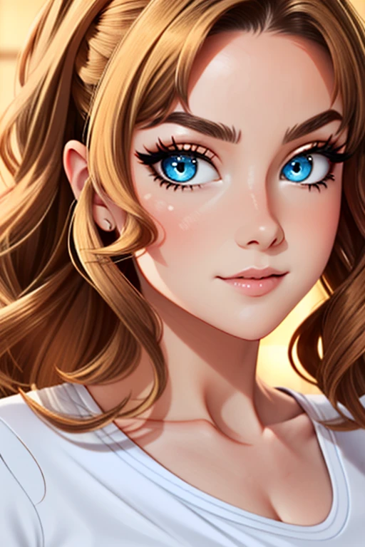Cerano plan a woman with transparent dress, plain white transparent t-shirt, long wavy hair, bright avellana color eyes, bright amber eye, penetrating bright eyes, beautiful, Delicate Features, sweet, short curly girl with smooth brown hair, -ultra resolution 8k wavy from the middle there was lower, standing with the body - close-up photo - 8k