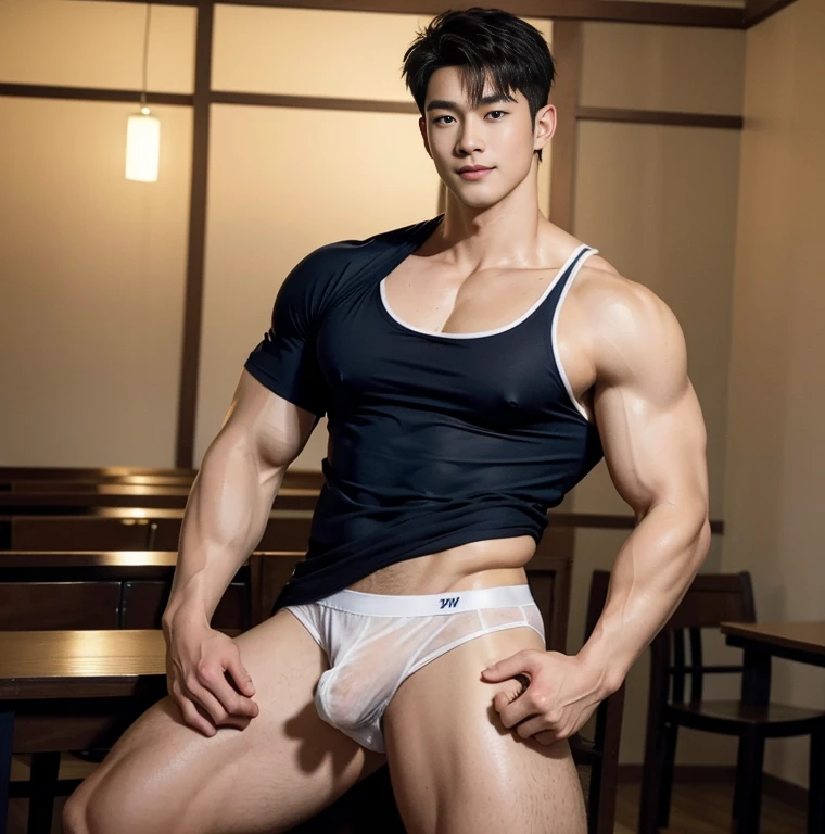 2 handsome chinese guy cuddling, romantic , manly，super realistic, tall, 20 years old，strong sport body, sexy , detailed muscles, Who is Shi Yu?, Li Yuanbin, Kim Hyung Tae, Kim Hyung Tae,,Kim Hyung Tae, Yin Shishan,  man wearing no shirt and shorts, naked big chest abs , big chest abs, white transparent boxer, see through cloth, super sexy,, Gorgeous transarent clothes,, short sleeves, thong, g string bikini, jockstrap, skiny wear, Wearing transparent underwear, big bulge, nice bulge shape,big juicy butts,  bare butts, naked butts, long big dick masturbate, correct dick shape, open legs, Dark blue decorative clothing，yakuza male tattoo, handsome male，Highest resolution，Muscles look good，hairy body，Wheat complexion，blue eyes（thin eyes 1：3），whole body image, class room background, full  detailed background, beautyfull clear light, look at the viewer , catching eyes, smirt smile, 