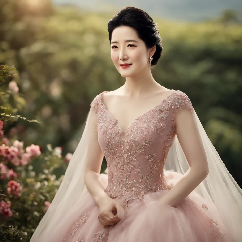 Lee Young-ae wearing a breathtaking cinderella dress with flawless makeup, mesmerizing eyes, and a captivating smile, standing in a beautiful garden. Her dress is made of the finest silk, with intricate lace and sparkling embellishments. The dress flows gracefully around her, accentuating her elegant and graceful pose.

The garden is filled with vibrant flowers of various colors, creating a mesmerizing backdrop. The sunlight filters through the leaves, casting a soft and natural lighting on Lee Young-ae's face. The lighting highlights every intricate detail of her dress and makeup. Her eyes sparkle with life, adorned with long, curled eyelashes and eyeshadow that brings out their natural beauty. Her lips are painted in a subtle shade of pink, adding a touch of warmth to her captivating smile.

The image is of the highest quality, with a resolution of 4k or 8k, allowing every detail to be seen with utmost clarity. The colors are vivid and rich, adding depth and vibrancy to the overall image. The photograph is so realistic that it feels as if Lee Young-ae could step out of the frame at any moment.

In this masterpiece, Lee Young-ae exudes an aura of elegance and grace, making it impossible to look away. The image captures the essence of her beauty and Her eyes sparkle with life, adorned with long, curled eyelashes and eyeshadow that brings out their natural beauty. Her lips are painted in a subtle shade of pink, adding a touch of warmth to her captivating smile.

The image is of the highest quality, with a resolution of 4k or 8k, allowing every detail to be seen with utmost clarity. The colors are vivid and rich, adding depth and vibrancy to the overall image. The photograph is so realistic that it feels as if Lee Young-ae could step out of the frame at any moment.

In this masterpiece, Lee Young-ae exudes an aura of elegance and grace, making it impossible to look away. The image captures the essence of her beauty and charm, showcasing her as a modern-day Cinderella.