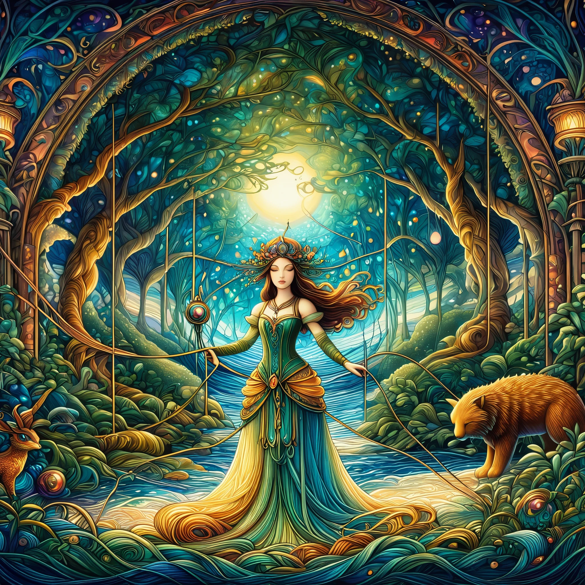 In the realm of dreams, a mystical Art Nouveau Enchantress spins threads of possibility into intricate tapestries of imagination. From fantastical landscapes to surreal creatures, each stitch brings dreams to life, blurring the boundaries between reality and fantasy.