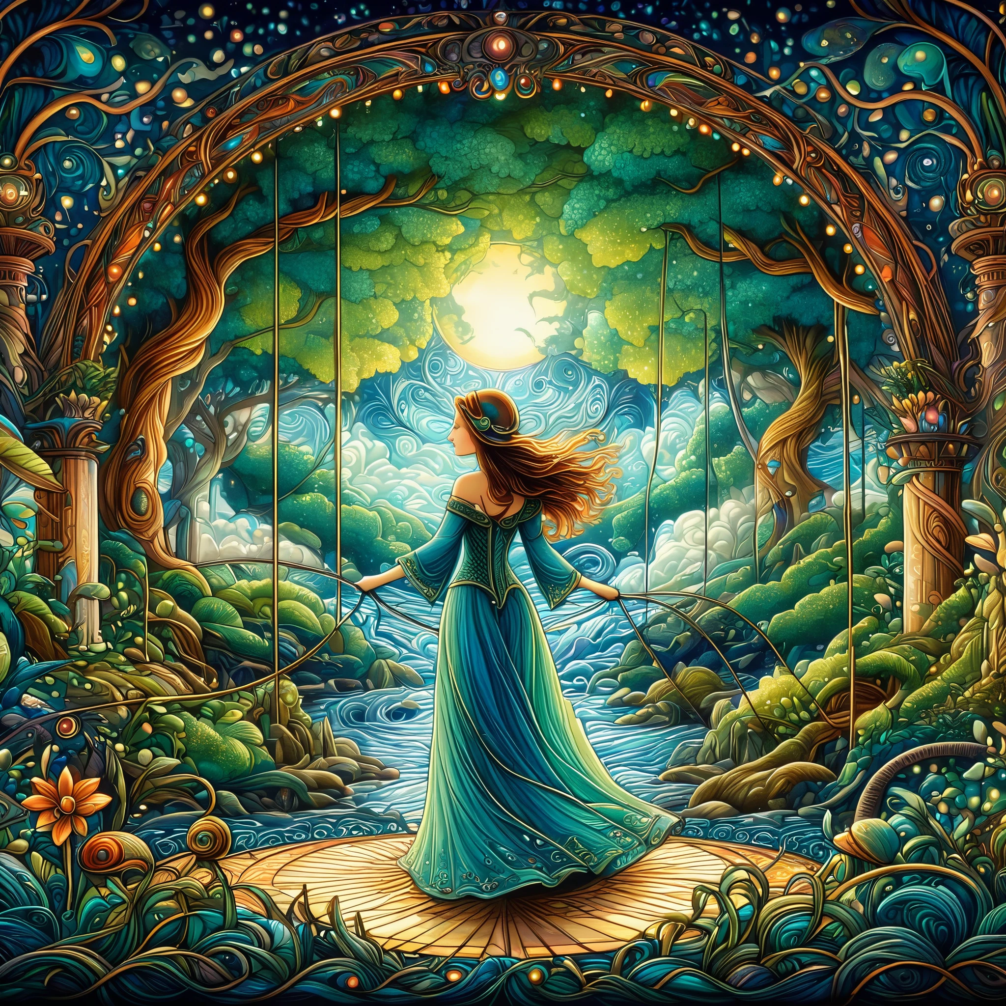 In the realm of dreams, a mystical Art Nouveau Enchantress spins threads of possibility into intricate tapestries of imagination. From fantastical landscapes to surreal creatures, each stitch brings dreams to life, blurring the boundaries between reality and fantasy.