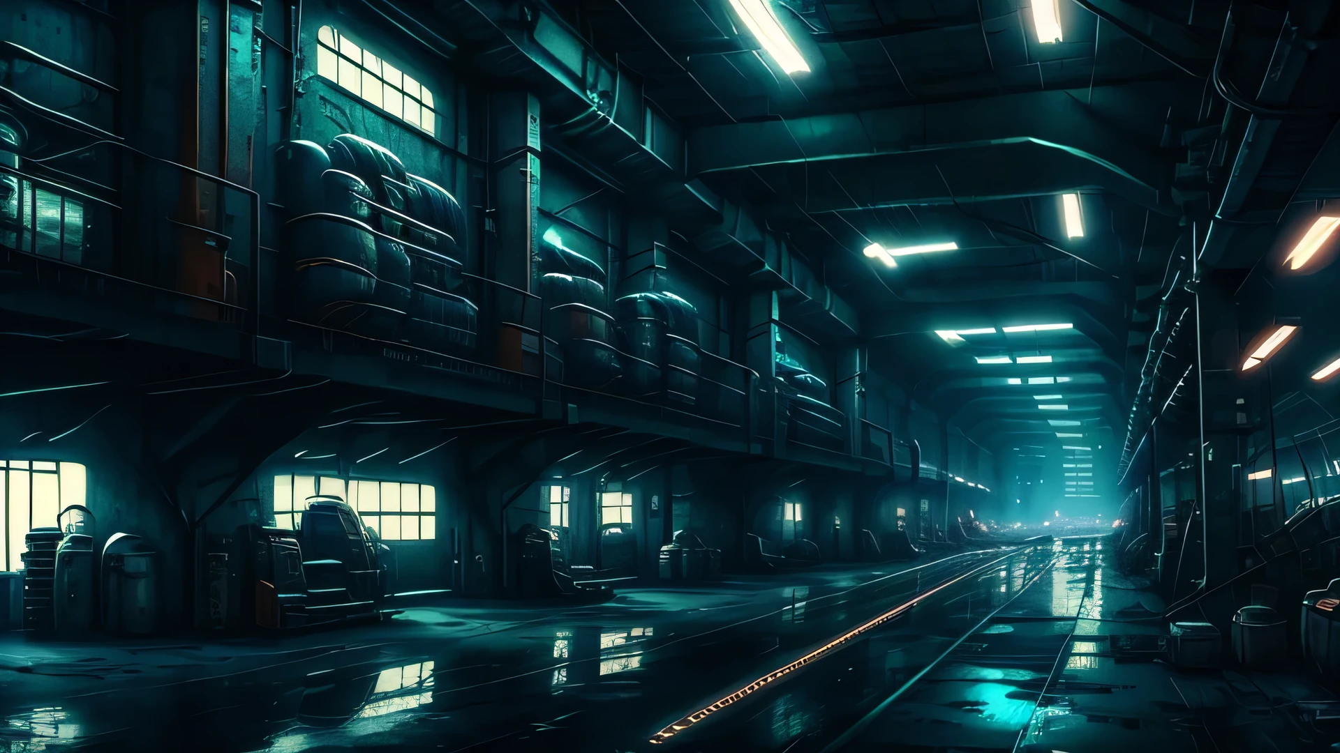 Inside the factory,City,night,cyber punk,belt conveyor
