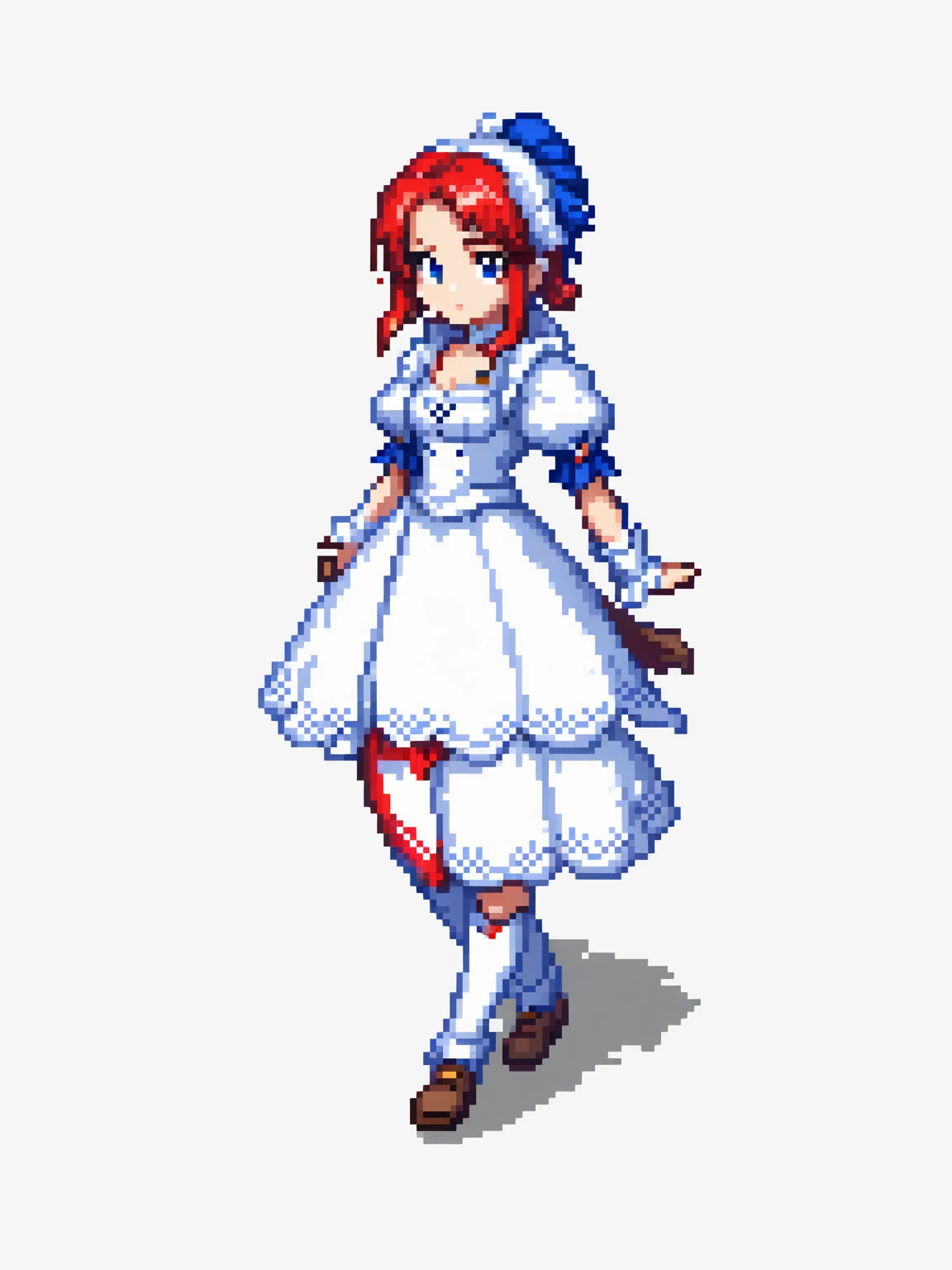 pixel art, france, character de jogo adulto, color white, roupa white, simple white background, game icon, 64 bit style