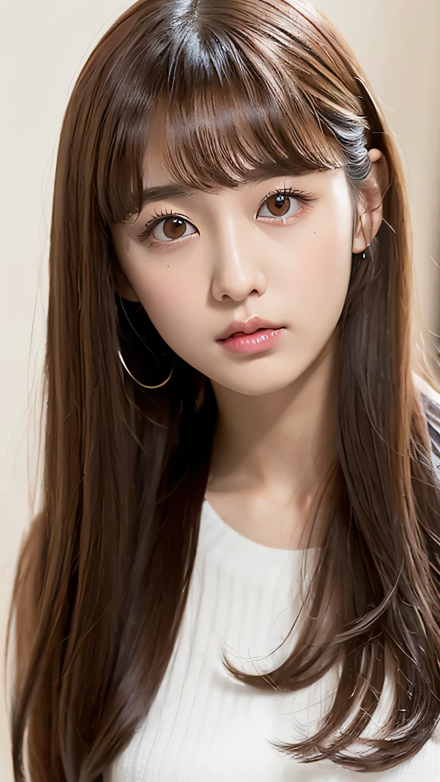 1 female, Maximum Chest Circumference, Light brown hair, Blunt bangs, Random Hairstyles,((Slim and handsome figure,She's sticking her ass out towards me)), Thin face, Delicate lips, Saggy eyes, eyes are light brown, Perfect glowing skin, (Realistic:1.3), Casual everyday wear,Super Detail, high quality, 最high quality, High resolution,((From head to toe,whole body,))20-year-old,Green Eyes,smile,Street Corner,